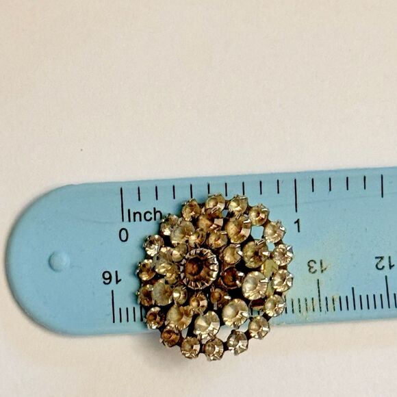 Vintage Jeff Lieb Round Rhinestone Clip-On Earrings – Darkened Stones - Picture 2 of 6